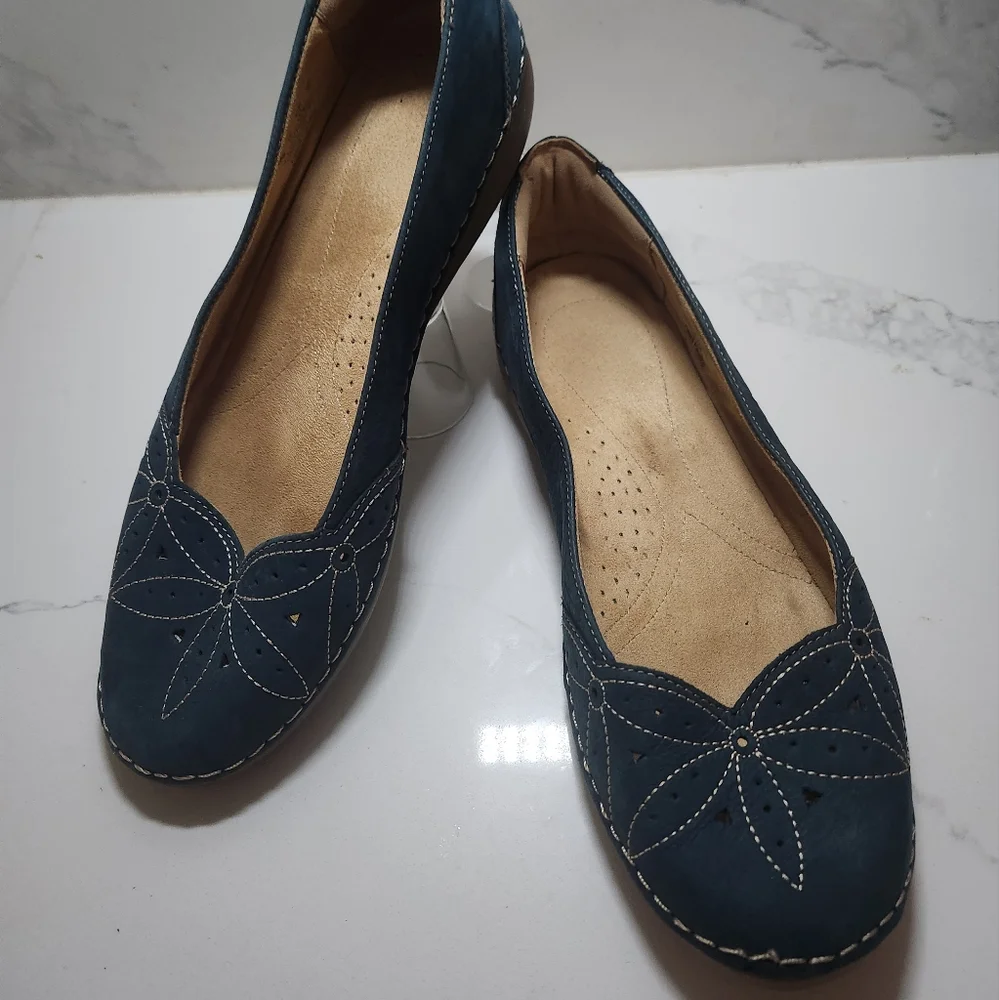 Naturalizer EUC Kipper Teal Blue Suede Size 12W Leather Loafer Flats Shoes - Picture 7 of 12